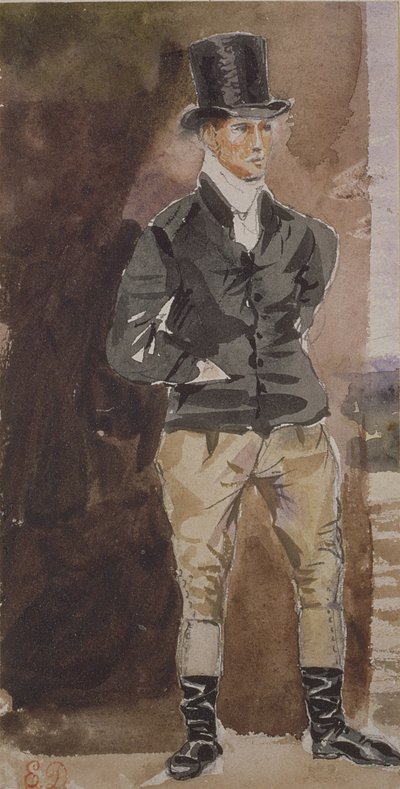 Koetsier staand, enigszins naar rechts gedraaid, 19e eeuw door Ferdinand Victor Eugene Delacroix
